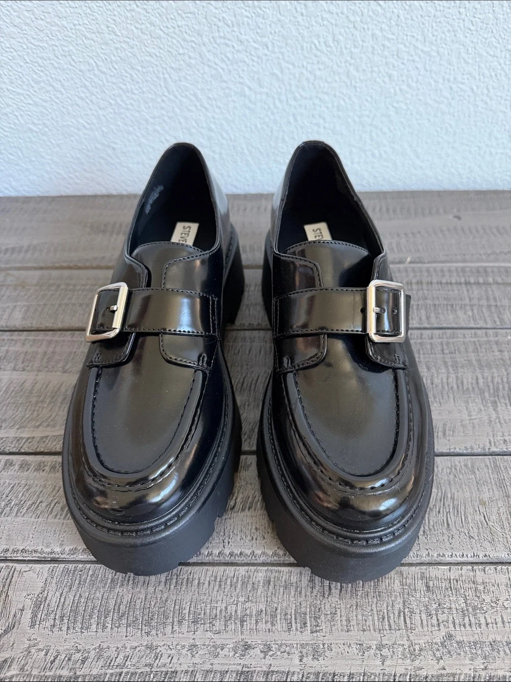 Steve Madden Osta Platform Monk-Strap Loafers in Black Box NIB
